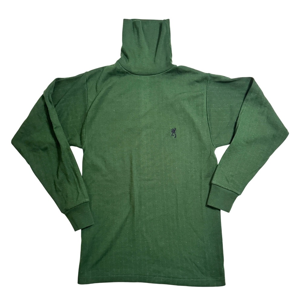 Vintage Browning Turtleneck Long Sleeve Top Small Green Made in USA Doubleknit
